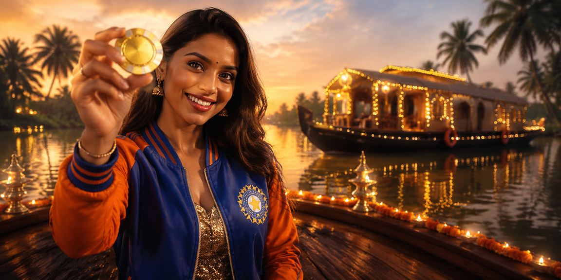 Scenic Kerala backwaters with cricket betting theme